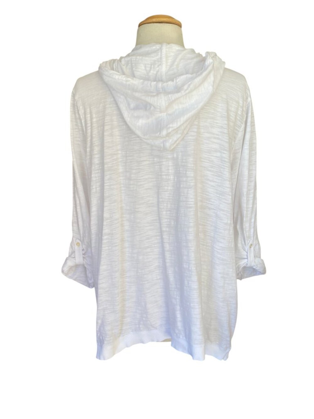 J. Jill Tab Sleeve Knit Hoodie 100% Cotton White Lightweight Pullover Beach-XL - Picture 5 of 10